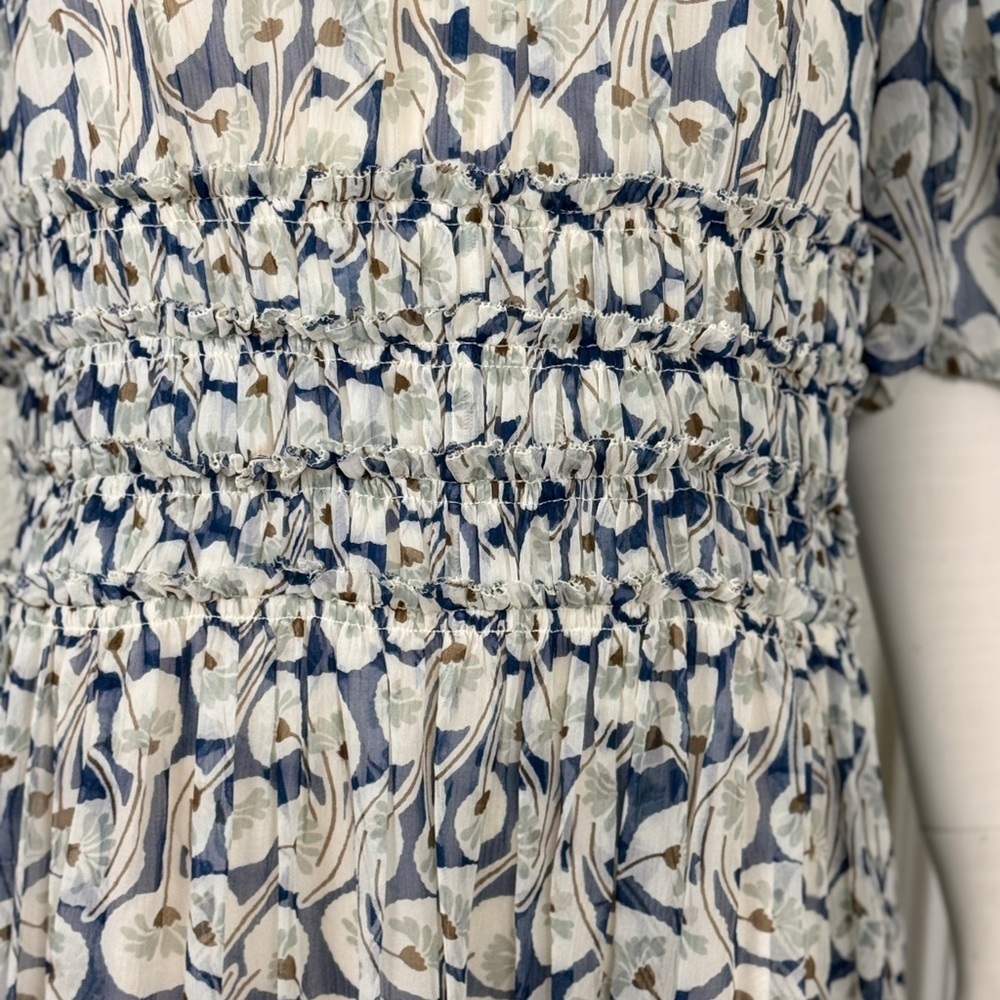 Rebecca Taylor Cottagecore Floral Blue and Cream Long Dress Size 12 F45 - Picture 8 of 16